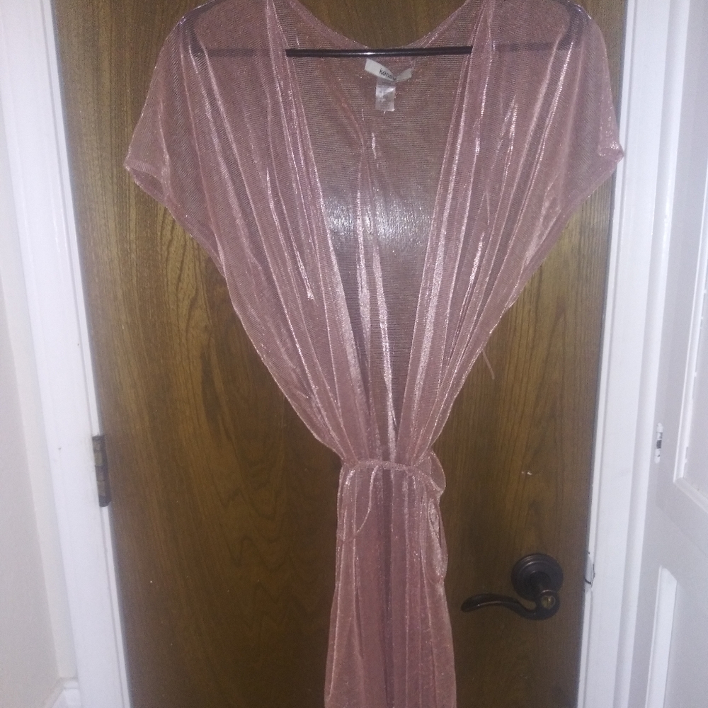 Women's Pink Short Sleeve Sheer Kimono w/ Wrap Tie